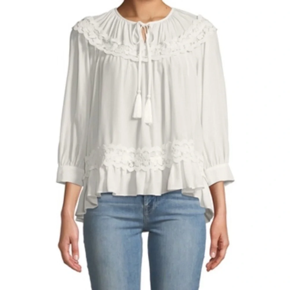 Kate Spade Rambling Roses Lace Inset Top. 100% Silk EUC XL - Picture 1 of 6